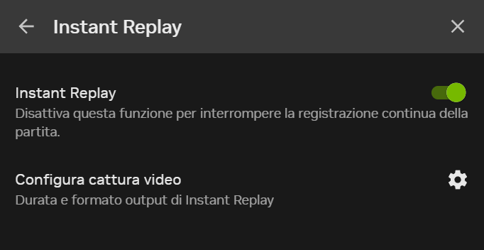 Impostazione Replay Istantaneo